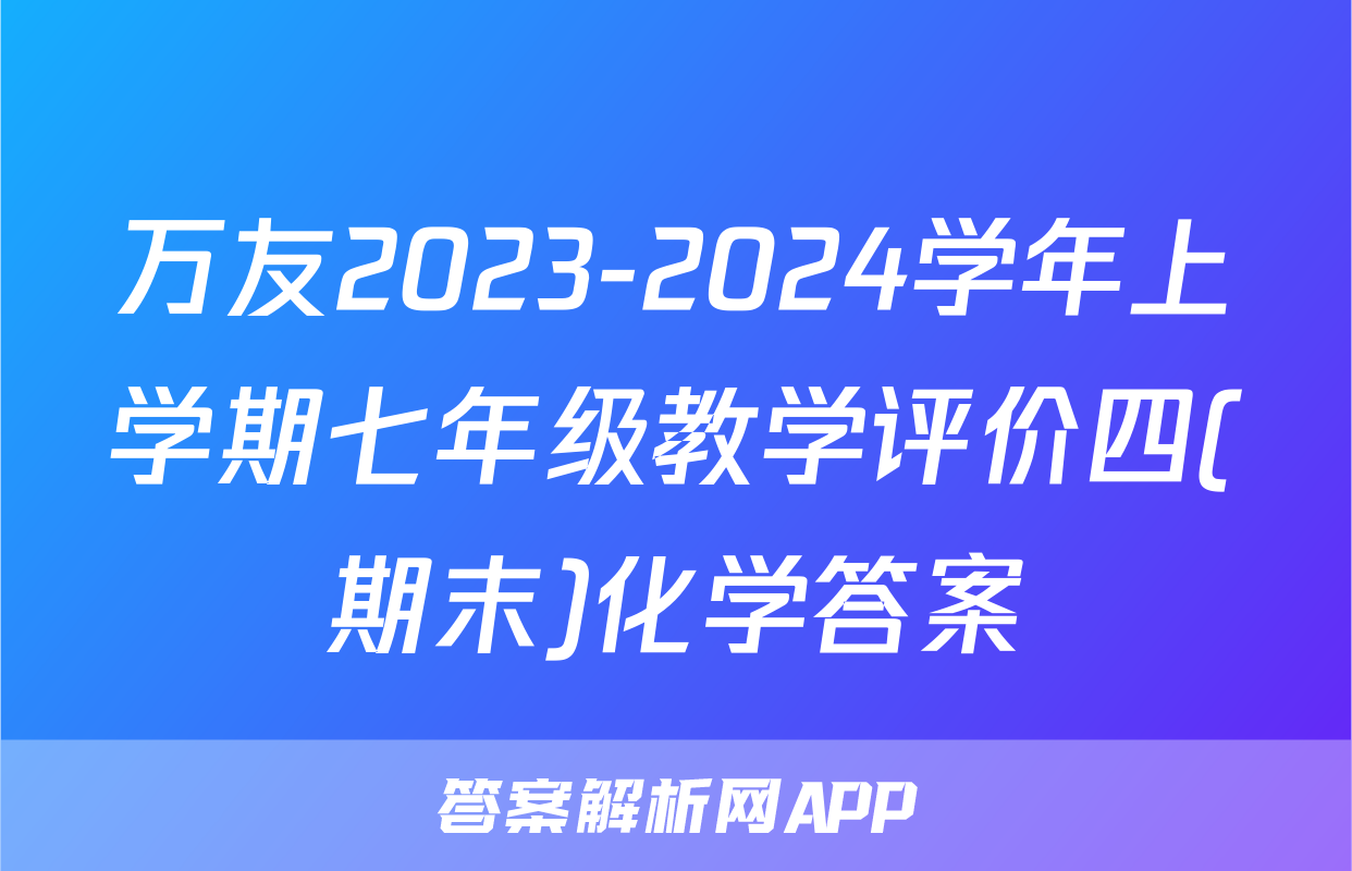 万友2023-2024学年上学期七年级教学评价四(期末)化学答案