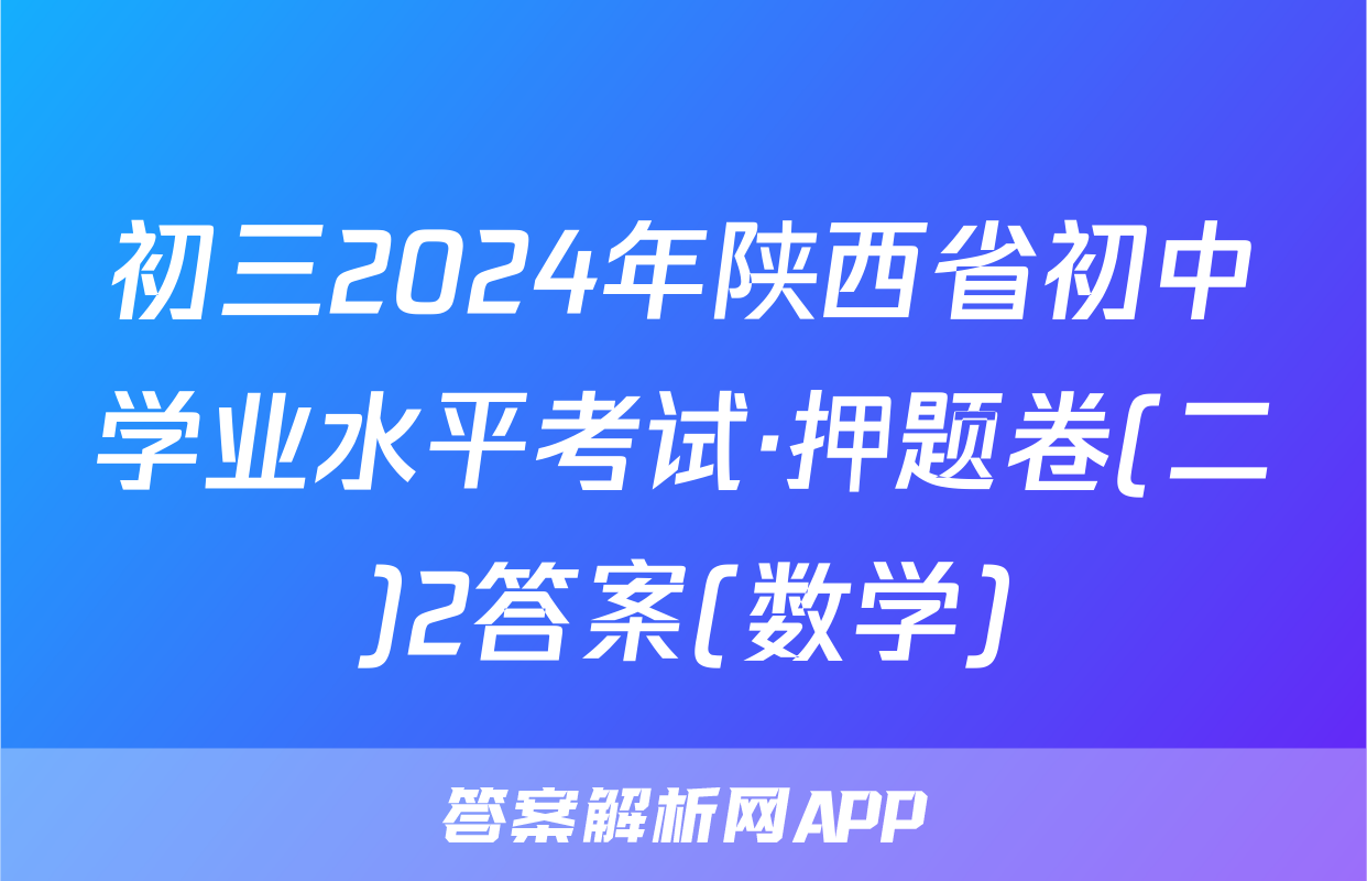 初三2024年陕西省初中学业水平考试·押题卷(二)2答案(数学)