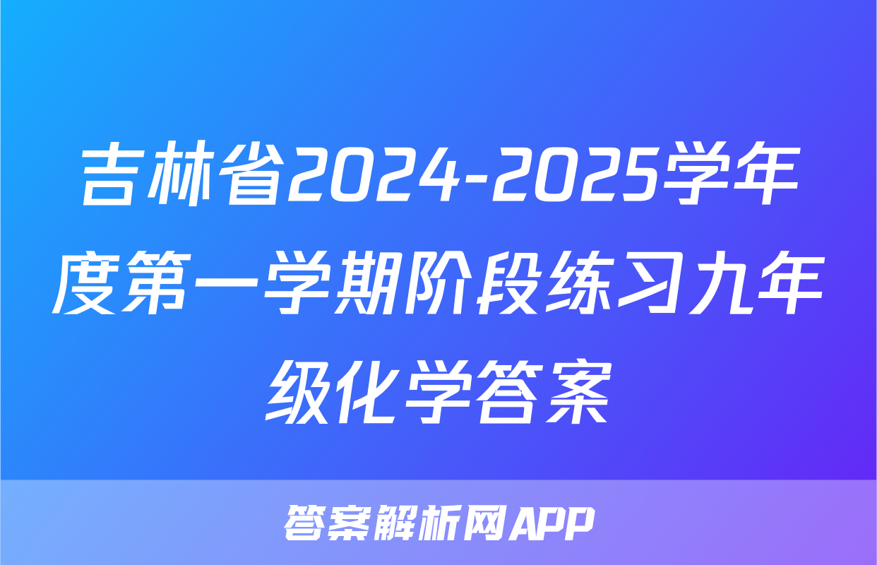 吉林省2024-2025学年度第一学期阶段练习九年级化学答案