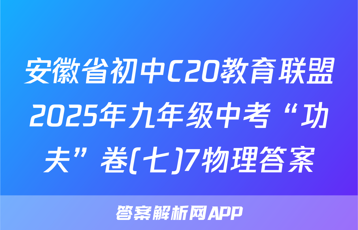 安徽省初中C20教育联盟2025年九年级中考“功夫”卷(七)7物理答案
