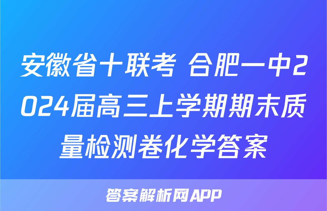 安徽省十联考 合肥一中2024届高三上学期期末质量检测卷化学答案