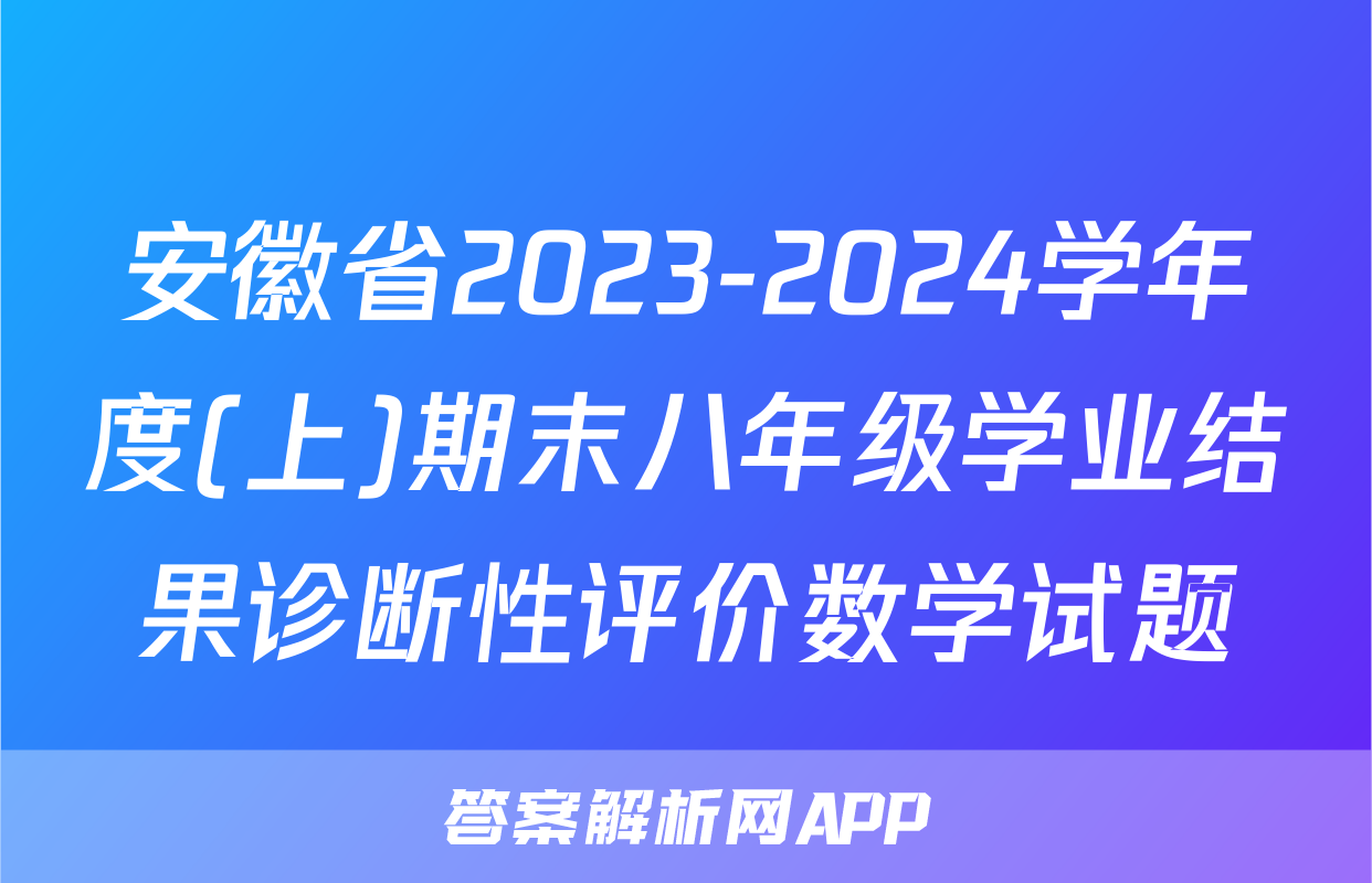 安徽省2023-2024学年度(上)期末八年级学业结果诊断性评价数学试题