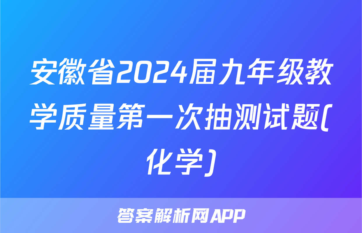 安徽省2024届九年级教学质量第一次抽测试题(化学)
