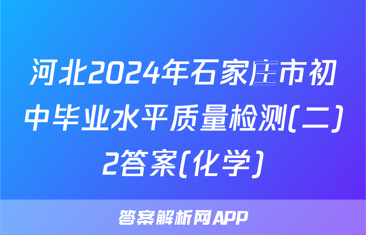 河北2024年石家庄市初中毕业水平质量检测(二)2答案(化学)