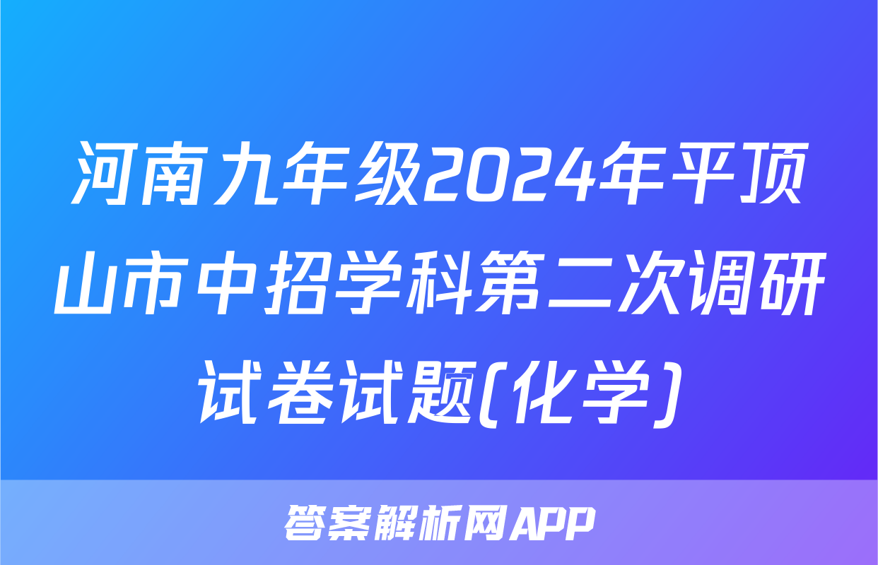 河南九年级2024年平顶山市中招学科第二次调研试卷试题(化学)