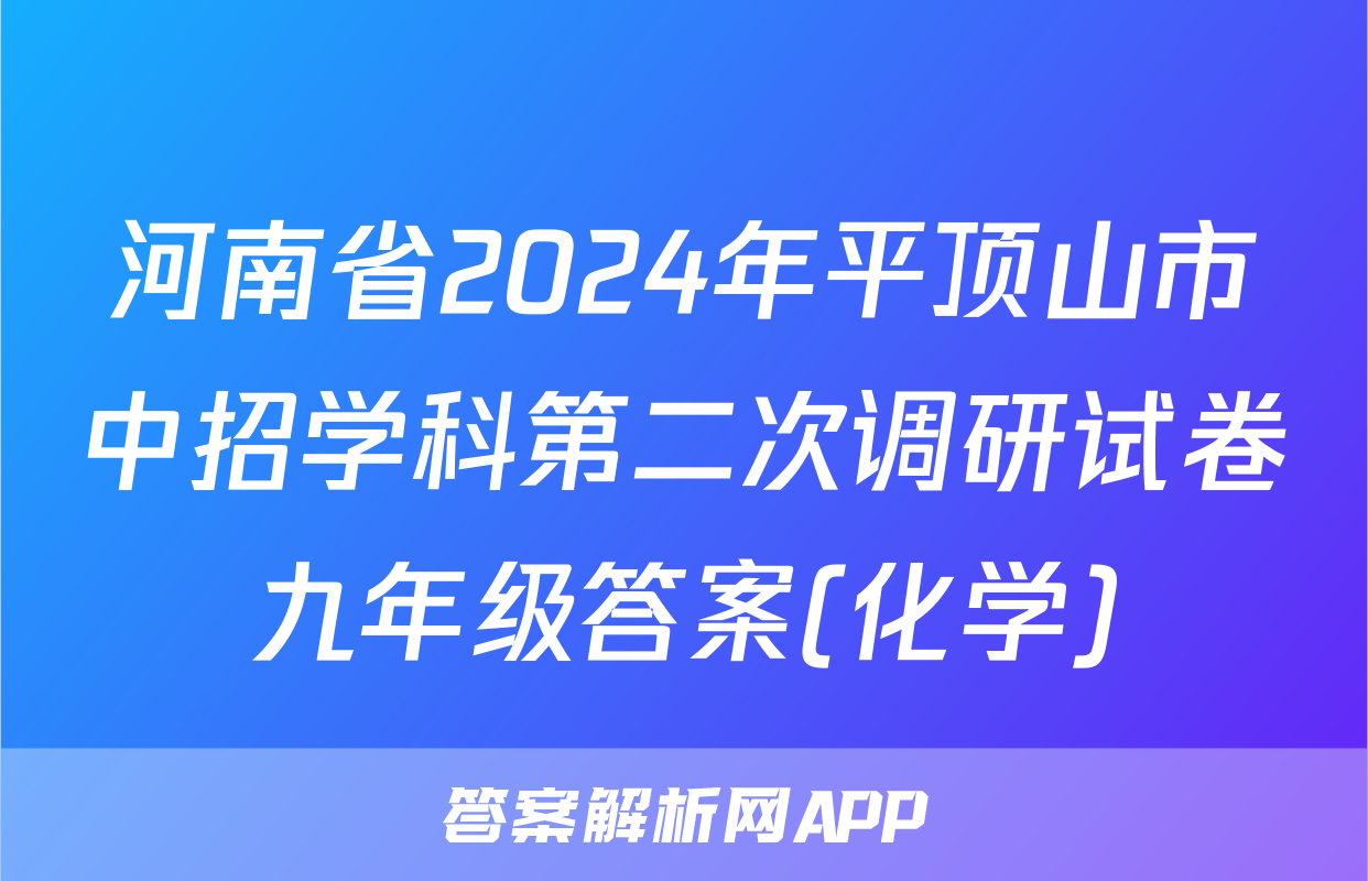 河南省2024年平顶山市中招学科第二次调研试卷九年级答案(化学)