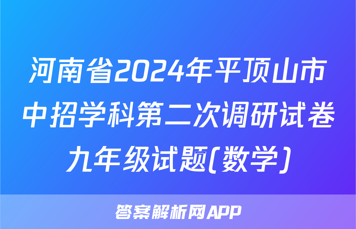 河南省2024年平顶山市中招学科第二次调研试卷九年级试题(数学)