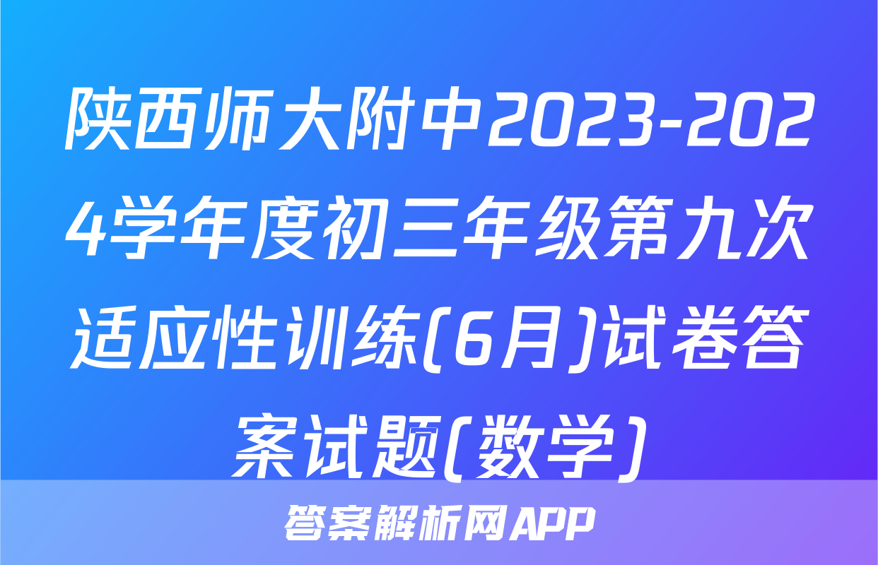 陕西师大附中2023-2024学年度初三年级第九次适应性训练(6月)试卷答案试题(数学)
