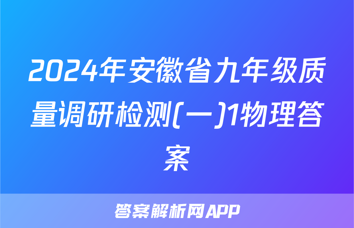 2024年安徽省九年级质量调研检测(一)1物理答案