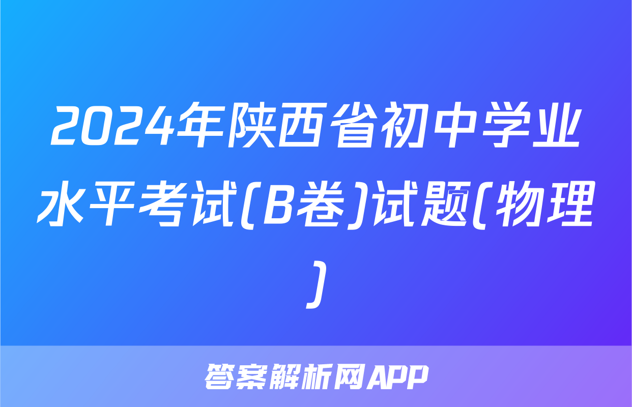 2024年陕西省初中学业水平考试(B卷)试题(物理)