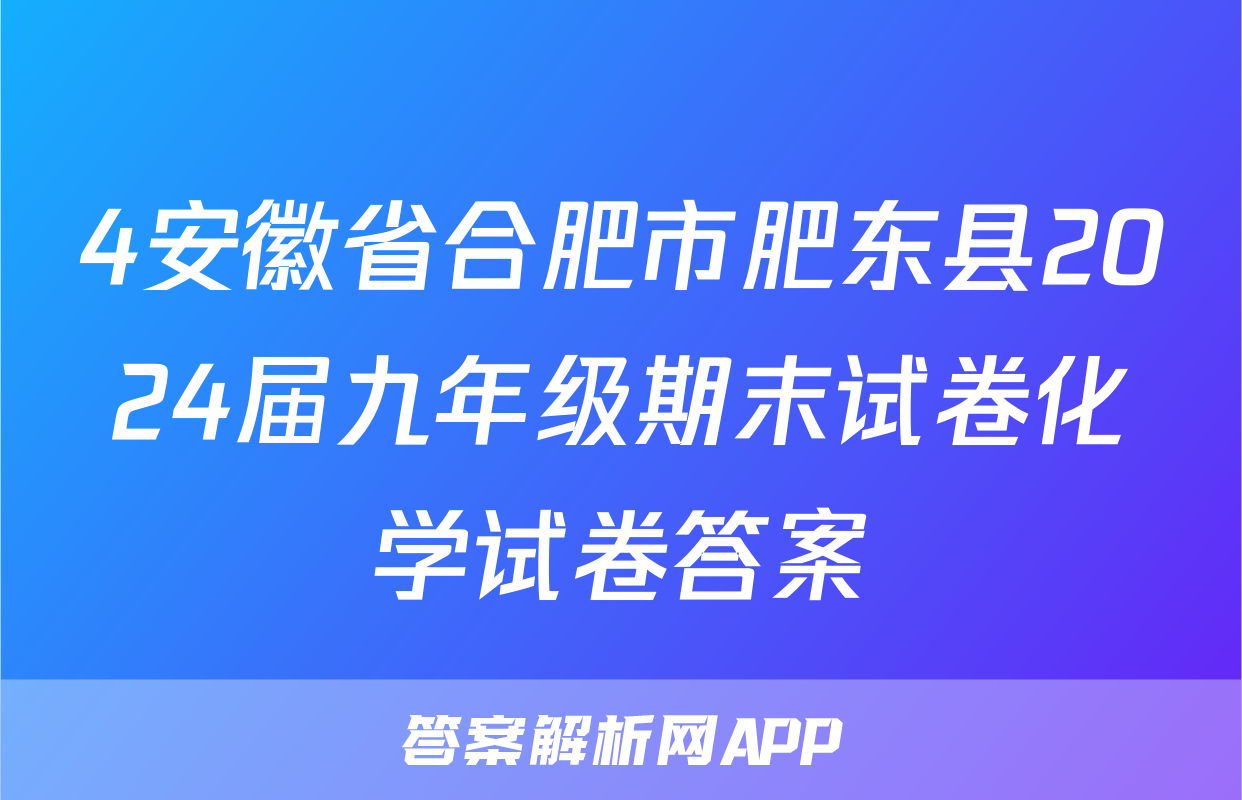 4安徽省合肥市肥东县2024届九年级期末试卷化学试卷答案