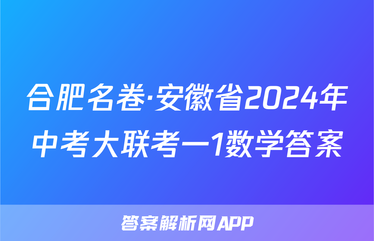 合肥名卷·安徽省2024年中考大联考一1数学答案