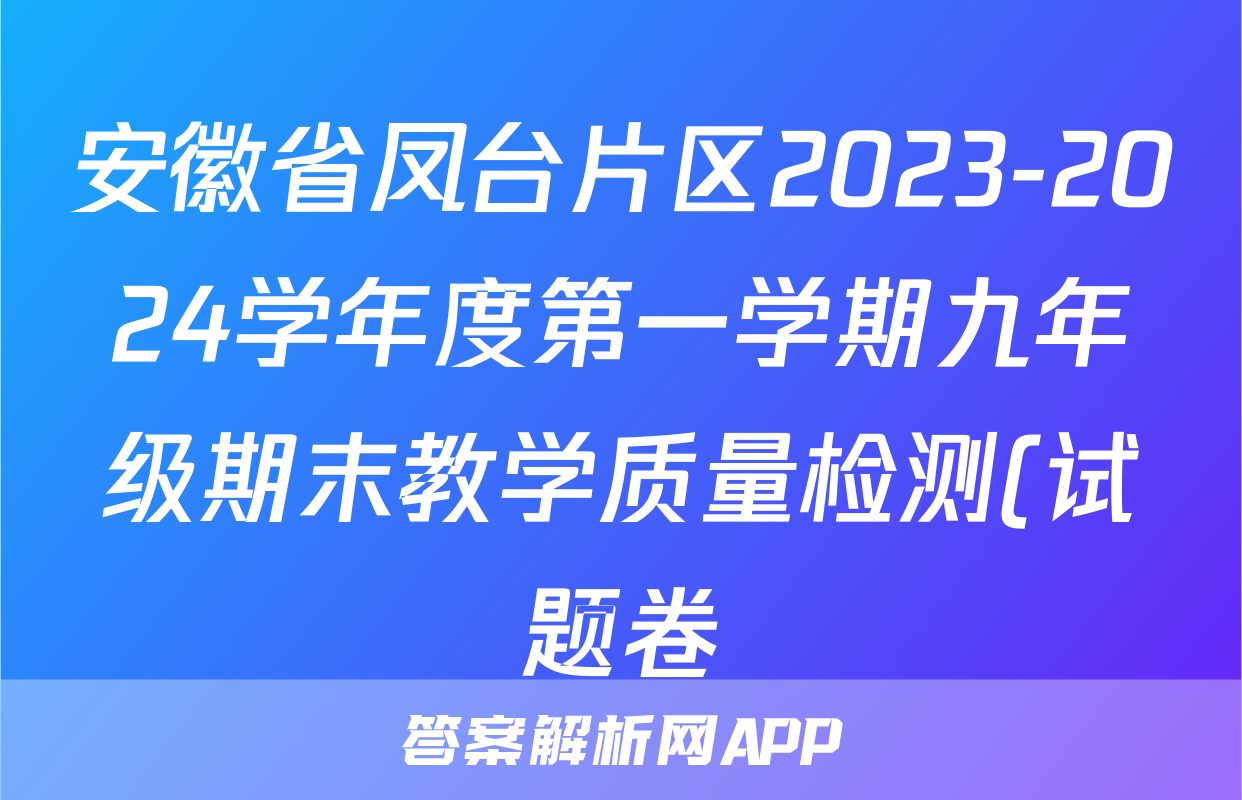 安徽省凤台片区2023-2024学年度第一学期九年级期末教学质量检测(试题卷)数学答案