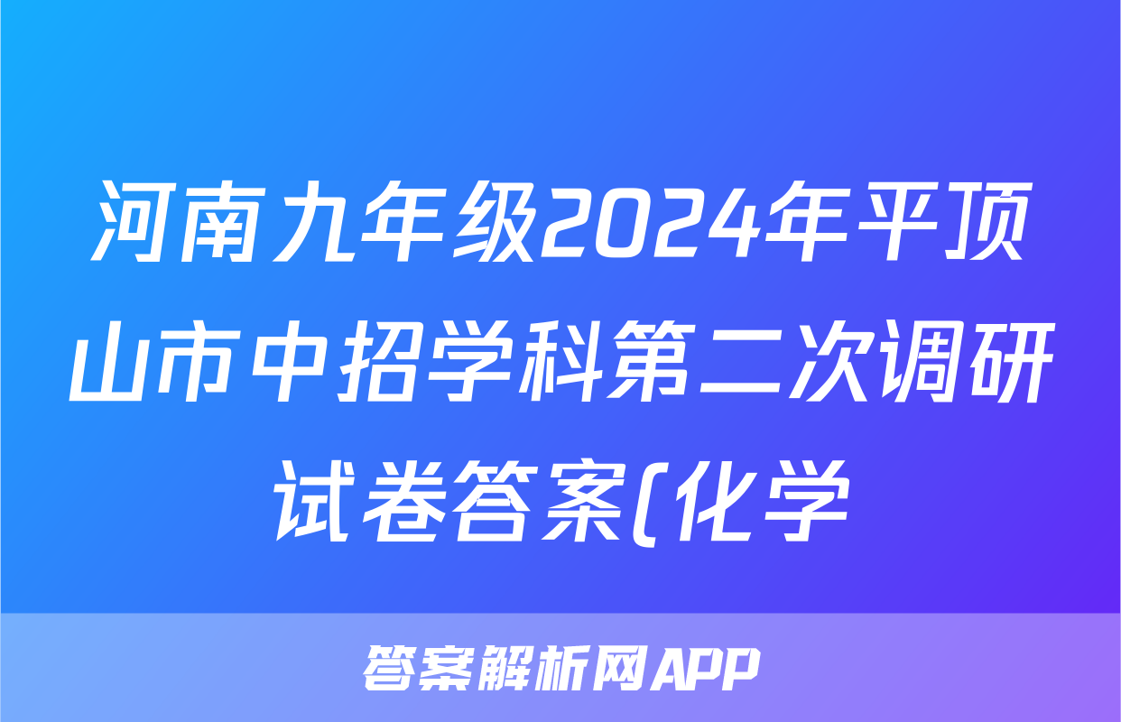 河南九年级2024年平顶山市中招学科第二次调研试卷答案(化学)