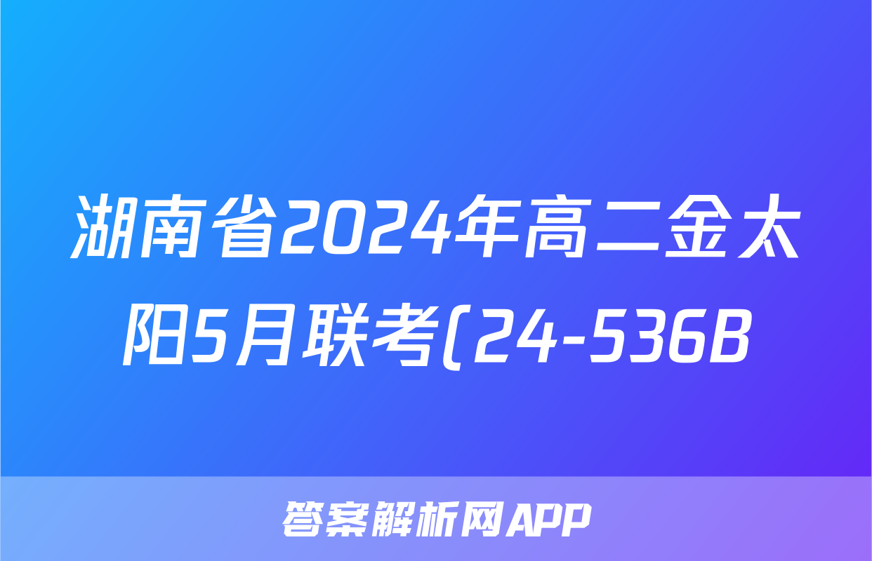 湖南省2024年高二金太阳5月联考(24-536B)地理答案