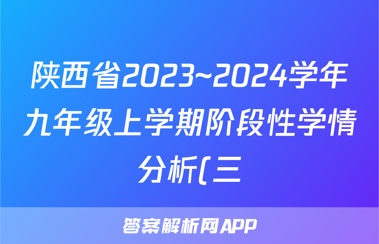 陕西省2023~2024学年九年级上学期阶段性学情分析(三)3化学(RJ)答案