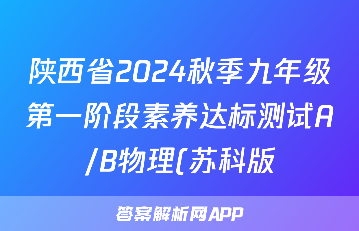 陕西省2024秋季九年级第一阶段素养达标测试A/B物理(苏科版)答案