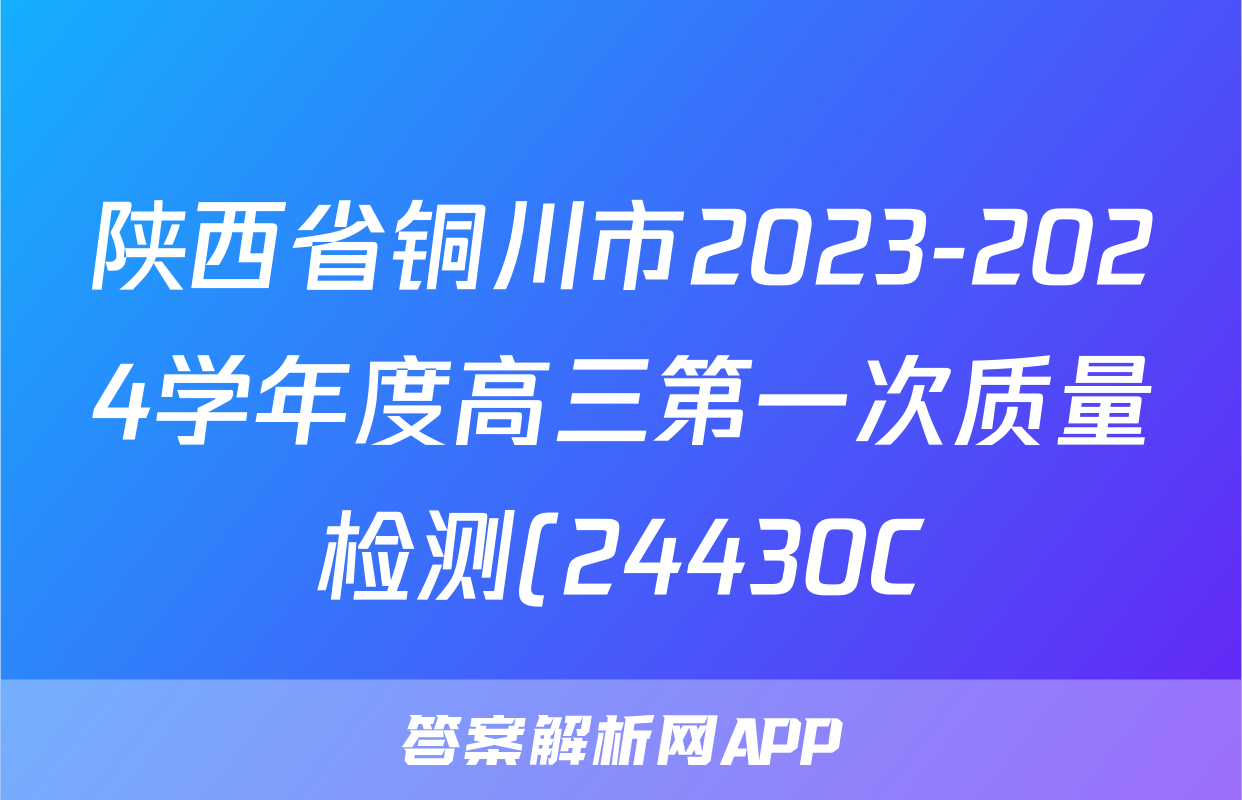 陕西省铜川市2023-2024学年度高三第一次质量检测(24430C)数学答案